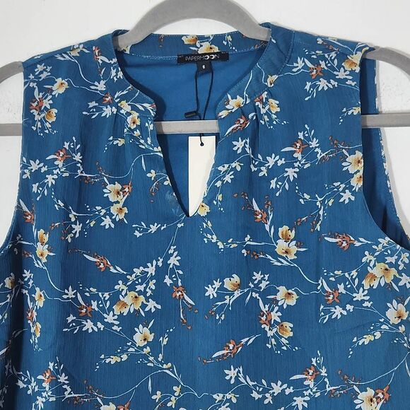 Papermoon Blue Sleeveless Floral Top Size Small NWT Floral Boho Blouse - Picture 2 of 10